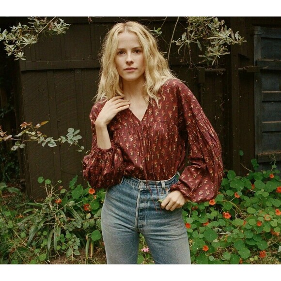 Doen Collection Petunia Happy Flower Block Print Blouse Top Peasant S New 275541 - Picture 5 of 10